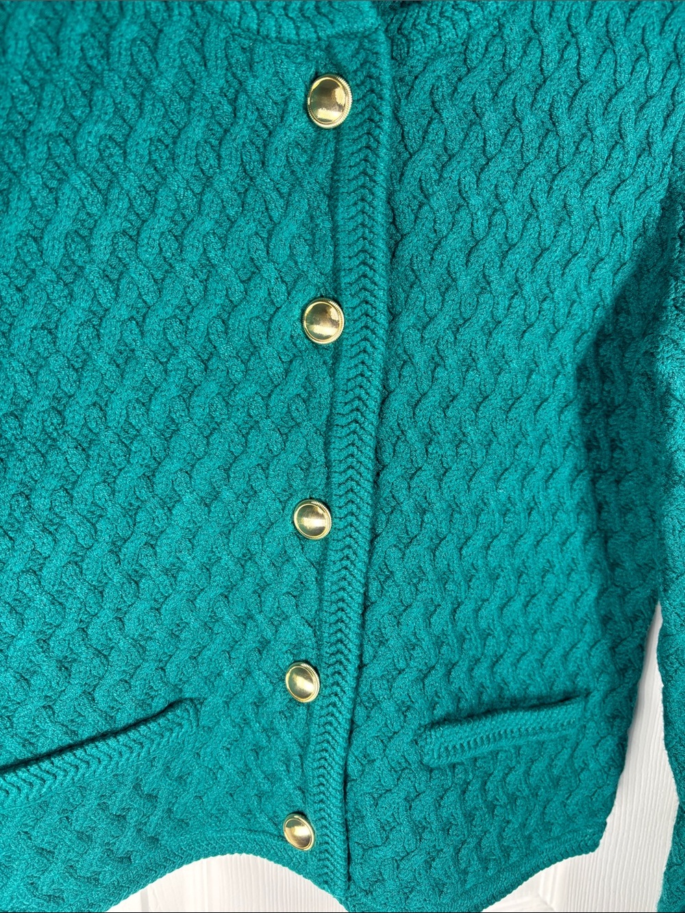 Ann Taylor Emerald Green Knit Sweater Cardigan Gold Tone Buttons Small - Picture 3 of 6